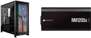 CORSAIR 4000X RS Mid-Tower PC Case, Black - RGB front panel - 4x RS120 fans - Dual 360mm radiator support - ASUS BTF, MSI Project Zero - Black CORSAIR RMx Shift RM1200x Modular 80PLUS Gold ATX Power Supply CORSAIR 4000X RS Mid-Tower PC Case, Black - RGB front panel - 4x RS120 fans - Dual 360mm radiator support - ASUS BTF, MSI Project Zero - Black CORSAIR RMx Shift RM1200x Modular 80PLUS Gold ATX Power Supply