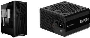 CORSAIR 3200D RS Mid-Tower PC Case - 360mm radiator support - USB Type-C/A front I/O - 9x 120mm & 4x 140mm fans - GPU Anti-sag Arm - Tempered glass panel - Black CORSAIR RM750e Modular ATX Power Supply, Gold Efficiency, Modern Standby - Bla CORSAIR 3200D RS Mid-Tower PC Case - 360mm radiator support - USB Type-C/A front I/O - 9x 120mm & 4x 140mm fans - GPU Anti-sag Arm - Tempered glass panel - Black CORSAIR RM750e Modular ATX Power Supply, Gold Efficiency, Modern Standby - Bla