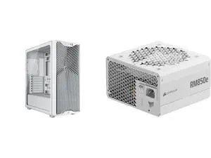 CORSAIR 3200D RS Mid-Tower PC Case - 360mm radiator support - Compatible with ASUS BTF, MSI Project Zero, Gigabyte Project Stealth - Angled bottom fan for GPU cooling - White CORSAIR RM850e Modular ATX Power Supply, Cybenetics Gold, ATX 3.1 CORSAIR 3200D RS Mid-Tower PC Case - 360mm radiator support - Compatible with ASUS BTF, MSI Project Zero, Gigabyte Project Stealth - Angled bottom fan for GPU cooling - White CORSAIR RM850e Modular ATX Power Supply, Cybenetics Gold, ATX 3.1