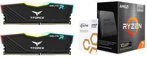 Team T-Force Delta RGB 32GB (2x16GB) DDR4 3600 Desktop RAM, Model TF3D432G3600HC18JDC01, AMD Ryzen 7 5800X3D 10th Anniversary Edition, 8-Core 3.4 GHz Socket AM4 105W CPU, 100-100000651POF Team T-Force Delta RGB 32GB (2x16GB) DDR4 3600 Desktop RAM, Model TF3D432G3600HC18JDC01, AMD Ryzen 7 5800X3D 10th Anniversary Edition, 8-Core 3.4 GHz Socket AM4 105W CPU, 100-100000651POF