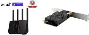 ASUS RT-BE92U Tri-band WiFi 7 Router: 320MHz, 4096-QAM, MLO, AI WAN, AiMesh, VPN, security (BE9700). ASUS BE6500 Tri Band PCI-E WiFi 7: Bluetooth 5.4, WPA3, OFDMA, MU-MIMO, Multi-link, TAA Compliant ASUS RT-BE92U Tri-band WiFi 7 Router: 320MHz, 4096-QAM, MLO, AI WAN, AiMesh, VPN, security (BE9700). ASUS BE6500 Tri Band PCI-E WiFi 7: Bluetooth 5.4, WPA3, OFDMA, MU-MIMO, Multi-link, TAA Compliant