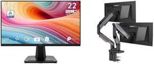 MSI 22" Full HD 120Hz Adaptive Sync 1ms Monitor with VGA for work/gaming PRO MP225 E12VL + MSI MPG MT201DR V2 RGB Dual Monitor Stand, 17-35" Support, VESA Compatible, Adjustable Gas Spring, 44 lbs Capacity, Clamp & Grommet, Quick Release Pl MSI 22" Full HD 120Hz Adaptive Sync 1ms Monitor with VGA for work/gaming PRO MP225 E12VL + MSI MPG MT201DR V2 RGB Dual Monitor Stand, 17-35" Support, VESA Compatible, Adjustable Gas Spring, 44 lbs Capacity, Clamp & Grommet, Quick Release Pl