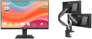 MSI 27" QHD 1440P 75Hz IPS Monitor with phone stand PRO MP273Q E7 & MSI MPG MT201DR V2 RGB Dual Monitor Stand, 17-35" Support, VESA Compatible, Adjustable Gas Spring, 44 lbs Capacity, Clamp & Grommet, Quick Release Plate-Gray MSI 27" QHD 1440P 75Hz IPS Monitor with phone stand PRO MP273Q E7 & MSI MPG MT201DR V2 RGB Dual Monitor Stand, 17-35" Support, VESA Compatible, Adjustable Gas Spring, 44 lbs Capacity, Clamp & Grommet, Quick Release Plate-Gray