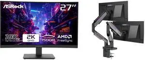 ASRock Phantom Gaming 27" QHD 1440P 180Hz AMD FreeSync Premium 95% DCI-P3 Curved Monitor PG27QRT1B MSI MPG MT201DR V2 RGB Dual Monitor Stand, 17-35" Support, VESA, Adjustable Gas Spring, 44 lbs Capacity, Clamp & Grommet, Quick Release Plate ASRock Phantom Gaming 27" QHD 1440P 180Hz AMD FreeSync Premium 95% DCI-P3 Curved Monitor PG27QRT1B MSI MPG MT201DR V2 RGB Dual Monitor Stand, 17-35" Support, VESA, Adjustable Gas Spring, 44 lbs Capacity, Clamp & Grommet, Quick Release Plate