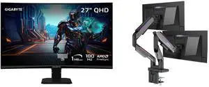 GIGABYTE 27" QHD 2K 1440P 180Hz Curved Gaming Monitor 122% sRGB GS27QCA MSI MPG MT201DR V2 - RGB Dual Monitor Stand, 17-35" Support, VESA Compatible, Adjustable Gas Spring, 44 lbs/Screen, Clamp & Grommet, Quick Release Plate-Gray GIGABYTE 27" QHD 2K 1440P 180Hz Curved Gaming Monitor 122% sRGB GS27QCA MSI MPG MT201DR V2 - RGB Dual Monitor Stand, 17-35" Support, VESA Compatible, Adjustable Gas Spring, 44 lbs/Screen, Clamp & Grommet, Quick Release Plate-Gray