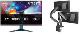 Acer Nitro 27" WQHD 1440P 180hz IPS Gaming Monitor with AMD FreeSync, 0.5ms, VG271U M3bmiipx. MSI MPG MT201DR V2 RGB Dual Monitor Stand, 17-35" Support, VESA Compatible, Adjustable Gas Spring, 44 lbs Capacity, Clamp & Grommet, Quick Release Acer Nitro 27" WQHD 1440P 180hz IPS Gaming Monitor with AMD FreeSync, 0.5ms, VG271U M3bmiipx. MSI MPG MT201DR V2 RGB Dual Monitor Stand, 17-35" Support, VESA Compatible, Adjustable Gas Spring, 44 lbs Capacity, Clamp & Grommet, Quick Release