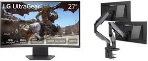 LG UltraGear 27" QHD 2K 1440P 180Hz Gaming Monitor with AMD FreeSync, 1ms HDR10, 1000R Curved, 27GS60QC-B. MSI MPG MT201DR V2 RGB Dual Monitor Stand, 17-35" Support, VESA Compatible, Heavy Duty, 44 lbs Capacity, Clamp & Grommet, Quick Relea LG UltraGear 27" QHD 2K 1440P 180Hz Gaming Monitor with AMD FreeSync, 1ms HDR10, 1000R Curved, 27GS60QC-B. MSI MPG MT201DR V2 RGB Dual Monitor Stand, 17-35" Support, VESA Compatible, Heavy Duty, 44 lbs Capacity, Clamp & Grommet, Quick Relea