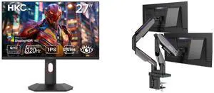 HKC 27" QHD 2K 320Hz Fast IPS 1ms HDR400 95% DCI-P3 130% sRGB Low Blue Light Gaming Monitor, Height Adjustable, Pivot & Tilt Stand. MSI MPG MT201DR V2 RGB Dual Monitor Stand, 17-35" Support, VESA, Heavy Duty, 44 lbs Capacity. HKC 27" QHD 2K 320Hz Fast IPS 1ms HDR400 95% DCI-P3 130% sRGB Low Blue Light Gaming Monitor, Height Adjustable, Pivot & Tilt Stand. MSI MPG MT201DR V2 RGB Dual Monitor Stand, 17-35" Support, VESA, Heavy Duty, 44 lbs Capacity.