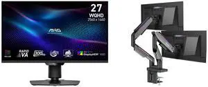 MSI 27" QHD 2K 1440P 300Hz Adaptive Sync 0.5ms HDR1000 Mini LED Gaming Monitor with Adjustable Stand MAG 274QPF X30MV, plus MSI MPG MT201DR V2 RGB Dual Monitor Stand, 17-35" Support, VESA Compatible, Heavy Duty Gas Spring, 44 lbs Capacity, MSI 27" QHD 2K 1440P 300Hz Adaptive Sync 0.5ms HDR1000 Mini LED Gaming Monitor with Adjustable Stand MAG 274QPF X30MV, plus MSI MPG MT201DR V2 RGB Dual Monitor Stand, 17-35" Support, VESA Compatible, Heavy Duty Gas Spring, 44 lbs Capacity,