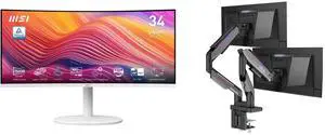 MSI 34" UWQHD 2K 1440P 120Hz HDR Monitor, Adaptive-Sync, USB-C, KVM, PiP, White, Curved, Height Adjustable, Swivel & Tilt Stand. MSI MPG MT201DR V2 RGB Dual Monitor Stand, 17-35" Support, VESA, Heavy Duty, 44 lbs Capacity, Clamp & Grommet, MSI 34" UWQHD 2K 1440P 120Hz HDR Monitor, Adaptive-Sync, USB-C, KVM, PiP, White, Curved, Height Adjustable, Swivel & Tilt Stand. MSI MPG MT201DR V2 RGB Dual Monitor Stand, 17-35" Support, VESA, Heavy Duty, 44 lbs Capacity, Clamp & Grommet,