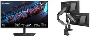 GIGABYTE 27" QHD 2K 280Hz OLED Gaming Monitor, AMD FreeSync & G-Sync, 0.03ms, Adjustable Stand. MSI MPG MT201DR V2 Dual Monitor Stand, 17-35" Support, VESA, Heavy Duty Gas Spring, 44 lbs Capacity, Clamp & Grommet, Quick Release Plate-Gray GIGABYTE 27" QHD 2K 280Hz OLED Gaming Monitor, AMD FreeSync & G-Sync, 0.03ms, Adjustable Stand. MSI MPG MT201DR V2 Dual Monitor Stand, 17-35" Support, VESA, Heavy Duty Gas Spring, 44 lbs Capacity, Clamp & Grommet, Quick Release Plate-Gray