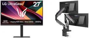 LG UltraGear 27" QHD 2K 1440P 300Hz Gaming Monitor, AMD FreeSync & G-Sync, 1ms HDR400, USB-C, Built-in Speaker, Adjustable Stand 27G640A-B. MSI MPG MT201DR V2 RGB Dual Monitor Stand, 17-35" Support, VESA, Heavy Duty, 44 lbs Capacity, Gray. LG UltraGear 27" QHD 2K 1440P 300Hz Gaming Monitor, AMD FreeSync & G-Sync, 1ms HDR400, USB-C, Built-in Speaker, Adjustable Stand 27G640A-B. MSI MPG MT201DR V2 RGB Dual Monitor Stand, 17-35" Support, VESA, Heavy Duty, 44 lbs Capacity, Gray.