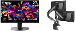 MSI 27" QHD 2K 1440P 360Hz FreeSync Premium Pro 0.03ms HDR400 USB-C OLED Gaming Monitor, Adjustable Stand. MSI MPG MT201DR V2 RGB Dual Monitor Stand, 17-35" Support, VESA Compatible, Heavy Duty, 44 lbs Capacity, Clamp & Grommet, Quick Relea MSI 27" QHD 2K 1440P 360Hz FreeSync Premium Pro 0.03ms HDR400 USB-C OLED Gaming Monitor, Adjustable Stand. MSI MPG MT201DR V2 RGB Dual Monitor Stand, 17-35" Support, VESA Compatible, Heavy Duty, 44 lbs Capacity, Clamp & Grommet, Quick Relea
