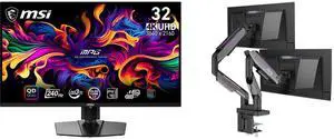 MSI 32" UHD 4K 240Hz Nvidia G-Sync 0.03ms 90W USB-C OLED Gaming Monitor, Height Adjustable & Swivel Stand MPG 321URX QD-OLED, MSI MPG MT201DR V2 RGB Dual Monitor Stand, 17-35" Support, VESA, Heavy Duty, 44 lbs Capacity, Clamp & Grommet MSI 32" UHD 4K 240Hz Nvidia G-Sync 0.03ms 90W USB-C OLED Gaming Monitor, Height Adjustable & Swivel Stand MPG 321URX QD-OLED, MSI MPG MT201DR V2 RGB Dual Monitor Stand, 17-35" Support, VESA, Heavy Duty, 44 lbs Capacity, Clamp & Grommet