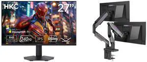 HKC 27" FHD 240Hz IPS 1ms HDR400 90% DCI-P3 Low Blue Light 125% sRGB Gaming Monitor G27H3D MSI MPG MT201DR V2 RGB Dual Monitor Stand, 17-35" VESA, Adjustable Gas Spring, 44 lbs/Screen, Clamp & Grommet, Quick Release-Gray HKC 27" FHD 240Hz IPS 1ms HDR400 90% DCI-P3 Low Blue Light 125% sRGB Gaming Monitor G27H3D MSI MPG MT201DR V2 RGB Dual Monitor Stand, 17-35" VESA, Adjustable Gas Spring, 44 lbs/Screen, Clamp & Grommet, Quick Release-Gray