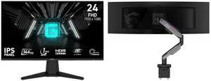 MSI 24" Full HD 144Hz IPS AMD FreeSync 1ms HDR Gaming Monitor G242L E14 + MSI MPG MT201R V2 RGB Monitor Stand, Supports 17-49" Screens, 44 lbs, VESA, Adjustable Gas Spring, Clamp & Grommet, Quick Release - Gray MSI 24" Full HD 144Hz IPS AMD FreeSync 1ms HDR Gaming Monitor G242L E14 + MSI MPG MT201R V2 RGB Monitor Stand, Supports 17-49" Screens, 44 lbs, VESA, Adjustable Gas Spring, Clamp & Grommet, Quick Release - Gray