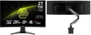 MSI 27" FHD 180Hz AMD FreeSync 0.5ms HDR Curved Gaming Monitor MAG 27C6F + MSI MPG MT201R V2 RGB Monitor Stand, Supports 17-49" Screens, 44 lbs, VESA, Adjustable Gas Spring, Clamp & Grommet, Quick Release - Gray MSI 27" FHD 180Hz AMD FreeSync 0.5ms HDR Curved Gaming Monitor MAG 27C6F + MSI MPG MT201R V2 RGB Monitor Stand, Supports 17-49" Screens, 44 lbs, VESA, Adjustable Gas Spring, Clamp & Grommet, Quick Release - Gray
