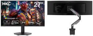 HKC 27" QHD 2K 275Hz Fast IPS 1ms HDR400 95% DCI-P3 Low Blue Light Gaming Monitor G27H4D with MSI MPG MT201R V2 RGB Monitor Stand Arm, supports 17-49" screens, 44 lbs, VESA, Adjustable Gas Spring, Clamp & Grommet, Quick Release - Gray HKC 27" QHD 2K 275Hz Fast IPS 1ms HDR400 95% DCI-P3 Low Blue Light Gaming Monitor G27H4D with MSI MPG MT201R V2 RGB Monitor Stand Arm, supports 17-49" screens, 44 lbs, VESA, Adjustable Gas Spring, Clamp & Grommet, Quick Release - Gray