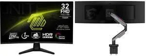 MSI 32" Full HD 250Hz Curved Gaming Monitor MAG32C6X: 1ms, HDR Ready, Adaptive Sync, Blue Light Reduction, Anti-Flicker. Includes MSI MPG MT201R V2 RGB Monitor Stand: Supports 17-49" screens, 44 lbs, VESA, Adjustable Gas Spring, Clamp & Gro MSI 32" Full HD 250Hz Curved Gaming Monitor MAG32C6X: 1ms, HDR Ready, Adaptive Sync, Blue Light Reduction, Anti-Flicker. Includes MSI MPG MT201R V2 RGB Monitor Stand: Supports 17-49" screens, 44 lbs, VESA, Adjustable Gas Spring, Clamp & Gro