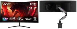 Acer Nitro 32" WQHD 1440P 180hz 1ms 1000R Curved Gaming Monitor ED323QU P1bmiipx with AMD FreeSync, MSI MPG MT201R V2 RGB Monitor Stand Arm, Supports 17-49" Screens, 44 lbs, VESA Compatible, Adjustable Gas Spring, Clamp & Grommet, Quick Rel Acer Nitro 32" WQHD 1440P 180hz 1ms 1000R Curved Gaming Monitor ED323QU P1bmiipx with AMD FreeSync, MSI MPG MT201R V2 RGB Monitor Stand Arm, Supports 17-49" Screens, 44 lbs, VESA Compatible, Adjustable Gas Spring, Clamp & Grommet, Quick Rel