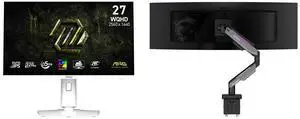 MSI 27" QHD 2K 320Hz IPS FreeSync HDR400 Ai Vision Gaming Monitor MAG 274QRFW X32, white, with adjustable stand. Includes MSI MPG MT201R V2 RGB Monitor Stand Arm, supports 17-49" screens, 44 lbs, VESA compatible, gas spring mount, gray. MSI 27" QHD 2K 320Hz IPS FreeSync HDR400 Ai Vision Gaming Monitor MAG 274QRFW X32, white, with adjustable stand. Includes MSI MPG MT201R V2 RGB Monitor Stand Arm, supports 17-49" screens, 44 lbs, VESA compatible, gas spring mount, gray.