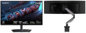 GIGABYTE 27" QHD 2K 280Hz OLED Gaming Monitor, AMD FreeSync & G-Sync, 0.03ms, Adjustable Stand. MSI MPG MT201R V2 RGB Monitor Stand Arm, Supports 17-49" Screens, 44 lbs, VESA, Gas Spring Mount, Clamp & Grommet, Quick Release - Gray GIGABYTE 27" QHD 2K 280Hz OLED Gaming Monitor, AMD FreeSync & G-Sync, 0.03ms, Adjustable Stand. MSI MPG MT201R V2 RGB Monitor Stand Arm, Supports 17-49" Screens, 44 lbs, VESA, Gas Spring Mount, Clamp & Grommet, Quick Release - Gray