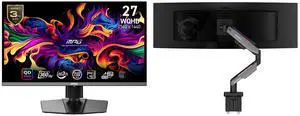 MSI 27" WQHD 2K 1440P 360Hz AMD FreeSync Premium Pro 0.03ms HDR400 USB-C OLED Gaming Monitor with Adjustable Stand MPG 271QRX QD-OLED + MSI MPG MT201R V2 RGB Monitor Stand Arm, Supports 17-49" Screens, VESA Compatible, Heavy Duty Mount - Gr MSI 27" WQHD 2K 1440P 360Hz AMD FreeSync Premium Pro 0.03ms HDR400 USB-C OLED Gaming Monitor with Adjustable Stand MPG 271QRX QD-OLED + MSI MPG MT201R V2 RGB Monitor Stand Arm, Supports 17-49" Screens, VESA Compatible, Heavy Duty Mount - Gr