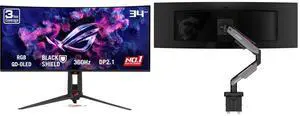 ASUS ROG SWIFT 34" QHD 360Hz Curved OLED Gaming Monitor, HDR500, FreeSync & G-SYNC, USB-C, Adjustable Stand PG34WCDN. MSI MPG MT201R V2 RGB Monitor Stand, Supports 17-49" Screens, 44 lbs, VESA, Adjustable Gas Spring, Clamp & Grommet, Gray. ASUS ROG SWIFT 34" QHD 360Hz Curved OLED Gaming Monitor, HDR500, FreeSync & G-SYNC, USB-C, Adjustable Stand PG34WCDN. MSI MPG MT201R V2 RGB Monitor Stand, Supports 17-49" Screens, 44 lbs, VESA, Adjustable Gas Spring, Clamp & Grommet, Gray.