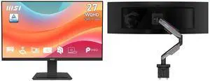 MSI 27" QHD 1440P 75Hz IPS Monitor with phone stand PRO MP273Q E7, MSI MPG MT201R V2 RGB Monitor Stand Arm, supports 17-49" screens, 44 lbs, VESA compatible, adjustable gas spring, clamp & grommet, quick release - Gray MSI 27" QHD 1440P 75Hz IPS Monitor with phone stand PRO MP273Q E7, MSI MPG MT201R V2 RGB Monitor Stand Arm, supports 17-49" screens, 44 lbs, VESA compatible, adjustable gas spring, clamp & grommet, quick release - Gray