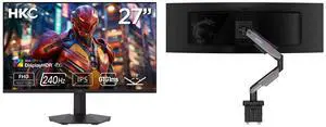 HKC 27" Full HD 240Hz Fast IPS 1ms HDR400 90% DCI-P3 Low Blue Light 125% sRGB Gaming Monitor G27H3D with MSI MPG MT201R V2 RGB Monitor Stand Arm, Supports 17-49" Screens, 44 lbs, VESA Compatible, Adjustable Gas Spring, Clamp & Grommet, Gray HKC 27" Full HD 240Hz Fast IPS 1ms HDR400 90% DCI-P3 Low Blue Light 125% sRGB Gaming Monitor G27H3D with MSI MPG MT201R V2 RGB Monitor Stand Arm, Supports 17-49" Screens, 44 lbs, VESA Compatible, Adjustable Gas Spring, Clamp & Grommet, Gray