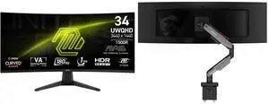 MSI 34" UltraWide QHD 2K 1440P 180Hz AMD FreeSync Premium 1ms HDR Curved Gaming Monitor MAG 346CQ + MSI MPG MT201R V2 RGB Monitor Stand Arm, Supports 17-49" Screens, 44 lbs, VESA Compatible, Adjustable Gas Spring, Clamp & Grommet, Quick Rel MSI 34" UltraWide QHD 2K 1440P 180Hz AMD FreeSync Premium 1ms HDR Curved Gaming Monitor MAG 346CQ + MSI MPG MT201R V2 RGB Monitor Stand Arm, Supports 17-49" Screens, 44 lbs, VESA Compatible, Adjustable Gas Spring, Clamp & Grommet, Quick Rel