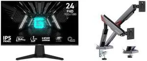MSI 24" Full HD 144Hz IPS AMD FreeSync 1ms HDR Gaming Monitor G242L E14 + MSI MPG MT161DR RGB Dual Monitor Stand, 17-38" Support, VESA Compatible, Adjustable, 35.2 lbs Capacity, Clamp & Grommet, Quick Release - Black MSI 24" Full HD 144Hz IPS AMD FreeSync 1ms HDR Gaming Monitor G242L E14 + MSI MPG MT161DR RGB Dual Monitor Stand, 17-38" Support, VESA Compatible, Adjustable, 35.2 lbs Capacity, Clamp & Grommet, Quick Release - Black