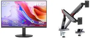 HKC 27" FHD 144Hz IPS Monitor, 99% sRGB, HDMI & VGA, Low Blue Light, V2718S. MSI MPG MT161DR RGB Dual Monitor Stand, 17-38" Support, VESA, Adjustable, 35.2 lbs/Screen, Clamp & Grommet, Quick Release - Black HKC 27" FHD 144Hz IPS Monitor, 99% sRGB, HDMI & VGA, Low Blue Light, V2718S. MSI MPG MT161DR RGB Dual Monitor Stand, 17-38" Support, VESA, Adjustable, 35.2 lbs/Screen, Clamp & Grommet, Quick Release - Black