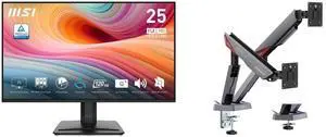 MSI 25" Full HD 120Hz IPS 1ms Monitor with Less Blue Light, Anti-Flicker, Anti-Glare, Built-In Speakers, Phone Stand. Includes MSI MPG MT161DR RGB Dual Monitor Stand, 17-38" Support, VESA Compatible, 35.2 lbs Capacity, Clamp & Grommet, Blac MSI 25" Full HD 120Hz IPS 1ms Monitor with Less Blue Light, Anti-Flicker, Anti-Glare, Built-In Speakers, Phone Stand. Includes MSI MPG MT161DR RGB Dual Monitor Stand, 17-38" Support, VESA Compatible, 35.2 lbs Capacity, Clamp & Grommet, Blac