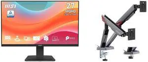 MSI 27" QHD 1440P 75Hz IPS Monitor with phone stand PRO MP273Q E7 & MSI MPG MT161DR RGB Dual Monitor Stand, 17-38" Support, VESA Compatible, Adjustable, 35.2 lbs Capacity, Clamp & Grommet, Quick Release - Black MSI 27" QHD 1440P 75Hz IPS Monitor with phone stand PRO MP273Q E7 & MSI MPG MT161DR RGB Dual Monitor Stand, 17-38" Support, VESA Compatible, Adjustable, 35.2 lbs Capacity, Clamp & Grommet, Quick Release - Black