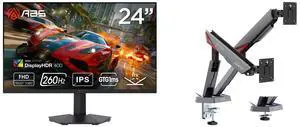 ABS 24" Full HD 1080P 260Hz Fast IPS Gaming Monitor with AMD FreeSync, 1ms, HDR400, Anti-Glare, Low Blue Light, HDMI, DisplayPort, VESA Mount. MSI MPG MT161DR Dual Monitor Stand, 17-38" Support, Adjustable, 35.2 lbs Capacity, Black ABS 24" Full HD 1080P 260Hz Fast IPS Gaming Monitor with AMD FreeSync, 1ms, HDR400, Anti-Glare, Low Blue Light, HDMI, DisplayPort, VESA Mount. MSI MPG MT161DR Dual Monitor Stand, 17-38" Support, Adjustable, 35.2 lbs Capacity, Black