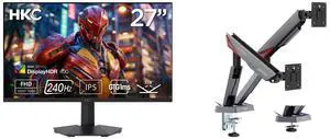 HKC 27" FHD 240Hz Fast IPS 1ms HDR400 90% DCI-P3 Low Blue Light 125% sRGB Gaming Monitor G27H3D + MSI MPG MT161DR RGB Dual Monitor Stand, 17-38" Support, VESA, Adjustable, 35.2 lbs Capacity, Clamp & Grommet, Quick Release - Black HKC 27" FHD 240Hz Fast IPS 1ms HDR400 90% DCI-P3 Low Blue Light 125% sRGB Gaming Monitor G27H3D + MSI MPG MT161DR RGB Dual Monitor Stand, 17-38" Support, VESA, Adjustable, 35.2 lbs Capacity, Clamp & Grommet, Quick Release - Black