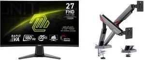MSI 27" FHD 180Hz AMD FreeSync 0.5ms HDR Curved Gaming Monitor MAG 27C6F + MSI MPG MT161DR RGB Dual Monitor Stand, 17-38" VESA, Adjustable, 35.2 lbs/screen, Clamp & Grommet, Quick Release - Black MSI 27" FHD 180Hz AMD FreeSync 0.5ms HDR Curved Gaming Monitor MAG 27C6F + MSI MPG MT161DR RGB Dual Monitor Stand, 17-38" VESA, Adjustable, 35.2 lbs/screen, Clamp & Grommet, Quick Release - Black