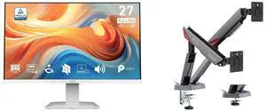 MSI 27" FHD 144Hz IPS AMD FreeSync white LCD Monitor w/ Speakers for work & gaming PRO MP273W E14A + MSI MPG MT161DR RGB Dual Monitor Stand, 17-38" Support, VESA Compatible, Adjustable, 35.2 lbs/Screen, Clamp & Grommet, Quick Release - Blac MSI 27" FHD 144Hz IPS AMD FreeSync white LCD Monitor w/ Speakers for work & gaming PRO MP273W E14A + MSI MPG MT161DR RGB Dual Monitor Stand, 17-38" Support, VESA Compatible, Adjustable, 35.2 lbs/Screen, Clamp & Grommet, Quick Release - Blac