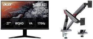 Acer Nitro 27" WQHD 1440P 170Hz 1ms FreeSync Gaming Monitor KG271U Pbiip, MSI MPG MT161DR RGB Dual Monitor Stand, 17-38" VESA, Adjustable, 35.2 lbs Capacity, Clamp & Grommet, Quick Release - Black Acer Nitro 27" WQHD 1440P 170Hz 1ms FreeSync Gaming Monitor KG271U Pbiip, MSI MPG MT161DR RGB Dual Monitor Stand, 17-38" VESA, Adjustable, 35.2 lbs Capacity, Clamp & Grommet, Quick Release - Black