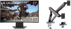 LG UltraGear 27" QHD 2K 1440P 180Hz, AMD FreeSync, 1ms, HDR10, 1000R Curved Gaming Monitor 27GS60QC-B & MSI MPG MT161DR RGB Dual Monitor Stand, 17-38" Support, VESA, Adjustable, 35.2 lbs Capacity, Clamp & Grommet, Quick Release - Black LG UltraGear 27" QHD 2K 1440P 180Hz, AMD FreeSync, 1ms, HDR10, 1000R Curved Gaming Monitor 27GS60QC-B & MSI MPG MT161DR RGB Dual Monitor Stand, 17-38" Support, VESA, Adjustable, 35.2 lbs Capacity, Clamp & Grommet, Quick Release - Black