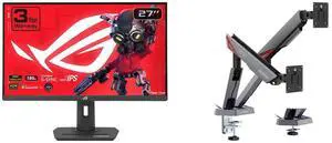 ASUS ROG Strix 27" QHD 1440P 180Hz IPS Monitor, FreeSync & G-Sync, HDR400, 1ms, DCI-P3 95%, USB-C, Ai Gaming. MSI MPG MT161DR RGB Dual Monitor Stand, 17-38", VESA, Adjustable, 35.2 lbs/screen, Clamp & Grommet, Quick Release - Black ASUS ROG Strix 27" QHD 1440P 180Hz IPS Monitor, FreeSync & G-Sync, HDR400, 1ms, DCI-P3 95%, USB-C, Ai Gaming. MSI MPG MT161DR RGB Dual Monitor Stand, 17-38", VESA, Adjustable, 35.2 lbs/screen, Clamp & Grommet, Quick Release - Black
