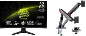 MSI 32" Full HD 250Hz Curved Gaming Monitor MAG32C6X, 1ms, HDR, Adaptive Sync, Blue Light Reduction, Anti-Flicker + MSI MPG MT161DR Dual Monitor Stand, 17-38" Support, VESA, Adjustable, 35.2 lbs Capacity, Clamp & Grommet, Quick Release - Bl MSI 32" Full HD 250Hz Curved Gaming Monitor MAG32C6X, 1ms, HDR, Adaptive Sync, Blue Light Reduction, Anti-Flicker + MSI MPG MT161DR Dual Monitor Stand, 17-38" Support, VESA, Adjustable, 35.2 lbs Capacity, Clamp & Grommet, Quick Release - Bl