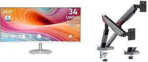 MSI 34" UltraWide QHD 2K 1440P 120Hz Adaptive Sync 1ms HDR Ready White Curved Monitor PRO MP341CQW E12 + MSI MPG MT161DR RGB Dual Monitor Stand, 17-38" Support, VESA Compatible, Adjustable, 35.2 lbs Capacity, Clamp & Grommet, Quick Release MSI 34" UltraWide QHD 2K 1440P 120Hz Adaptive Sync 1ms HDR Ready White Curved Monitor PRO MP341CQW E12 + MSI MPG MT161DR RGB Dual Monitor Stand, 17-38" Support, VESA Compatible, Adjustable, 35.2 lbs Capacity, Clamp & Grommet, Quick Release