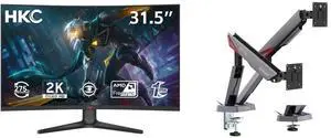 HKC 32" WQHD 2K 1440P 260Hz OC to 275Hz AMD FreeSync 1ms RGB Curved Gaming Monitor CG321QKS + MSI MPG MT161DR RGB Dual Monitor Stand, 17-38" Support, VESA, Adjustable, 35.2 lbs Capacity, Clamp & Grommet, Quick Release - Black HKC 32" WQHD 2K 1440P 260Hz OC to 275Hz AMD FreeSync 1ms RGB Curved Gaming Monitor CG321QKS + MSI MPG MT161DR RGB Dual Monitor Stand, 17-38" Support, VESA, Adjustable, 35.2 lbs Capacity, Clamp & Grommet, Quick Release - Black