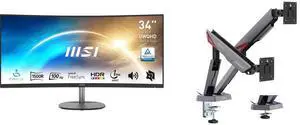MSI 34" Ultrawide QHD 2K 1440P 100Hz AMD FreeSync 1ms Anti-Flicker Low Blue Light 1500R Curved Monitor w/ Speakers Pro MP341CQ & MSI MPG MT161DR RGB Dual Monitor Stand, 17-38" Support, VESA Compatible, 35.2 lbs Capacity, Clamp & Grommet, Bl MSI 34" Ultrawide QHD 2K 1440P 100Hz AMD FreeSync 1ms Anti-Flicker Low Blue Light 1500R Curved Monitor w/ Speakers Pro MP341CQ & MSI MPG MT161DR RGB Dual Monitor Stand, 17-38" Support, VESA Compatible, 35.2 lbs Capacity, Clamp & Grommet, Bl