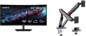 GIGABYTE 34" QHD 2K 1440P 200Hz AMD FreeSync Premium HDR400 Curved Gaming Monitor with Speakers, Adjustable Stand G34WQC2 + MSI MPG MT161DR RGB Dual Monitor Stand, 17-38" Support, VESA Compatible, 35.2 lbs Capacity, Clamp & Grommet, Quick R GIGABYTE 34" QHD 2K 1440P 200Hz AMD FreeSync Premium HDR400 Curved Gaming Monitor with Speakers, Adjustable Stand G34WQC2 + MSI MPG MT161DR RGB Dual Monitor Stand, 17-38" Support, VESA Compatible, 35.2 lbs Capacity, Clamp & Grommet, Quick R