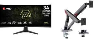 MSI 34" 200Hz VA UWQHD Gaming Monitor Adaptive Sync MAG 346CQDF E20 & MSI MPG MT161DR RGB Dual Monitor Stand, 17-38" Support, VESA Compatible, Adjustable, 35.2 lbs Capacity, Clamp & Grommet, Quick Release - Black MSI 34" 200Hz VA UWQHD Gaming Monitor Adaptive Sync MAG 346CQDF E20 & MSI MPG MT161DR RGB Dual Monitor Stand, 17-38" Support, VESA Compatible, Adjustable, 35.2 lbs Capacity, Clamp & Grommet, Quick Release - Black