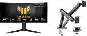 ASUS TUF Gaming 34" UltraWide QHD 180Hz 1ms HDR400 Curved Monitor VG34VQL3A with Adjustable Stand & MSI MPG MT161DR RGB Dual Monitor Stand, 17-38" Support, VESA Compatible, 35.2 lbs Capacity, Clamp & Grommet, Quick Release - Black ASUS TUF Gaming 34" UltraWide QHD 180Hz 1ms HDR400 Curved Monitor VG34VQL3A with Adjustable Stand & MSI MPG MT161DR RGB Dual Monitor Stand, 17-38" Support, VESA Compatible, 35.2 lbs Capacity, Clamp & Grommet, Quick Release - Black