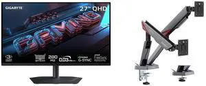 GIGABYTE 27" QHD 280Hz OLED Gaming Monitor, FreeSync & G-Sync, 0.03ms, Adjustable Stand. MSI MPG MT161DR Dual Monitor Stand, 17-38" Support, VESA, 35.2 lbs Capacity, Clamp & Grommet, Quick Release - Black GIGABYTE 27" QHD 280Hz OLED Gaming Monitor, FreeSync & G-Sync, 0.03ms, Adjustable Stand. MSI MPG MT161DR Dual Monitor Stand, 17-38" Support, VESA, 35.2 lbs Capacity, Clamp & Grommet, Quick Release - Black
